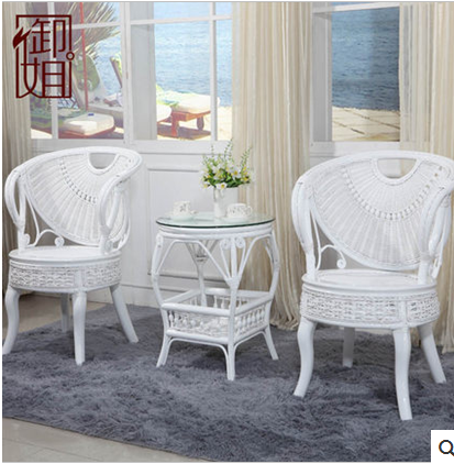 藤椅子茶几三件套 阳台休闲卧室桌椅 白色欧式餐餐椅 室外户内