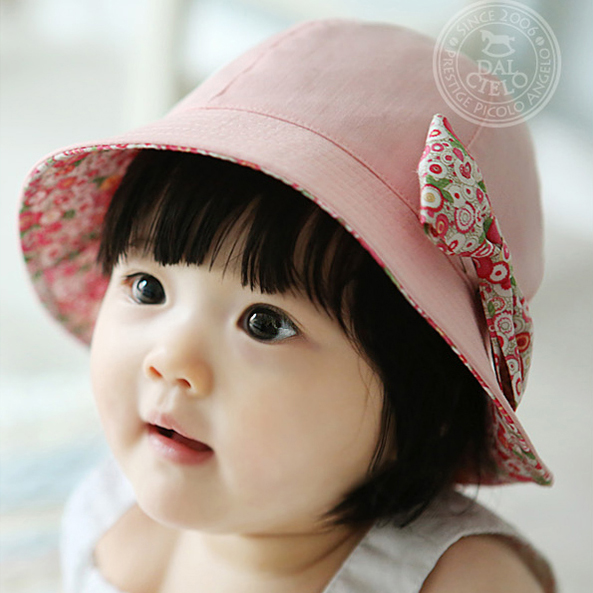 婴儿帽子夏季出游遮阳帽女宝宝盆帽公主帽儿童两面用太阳帽子