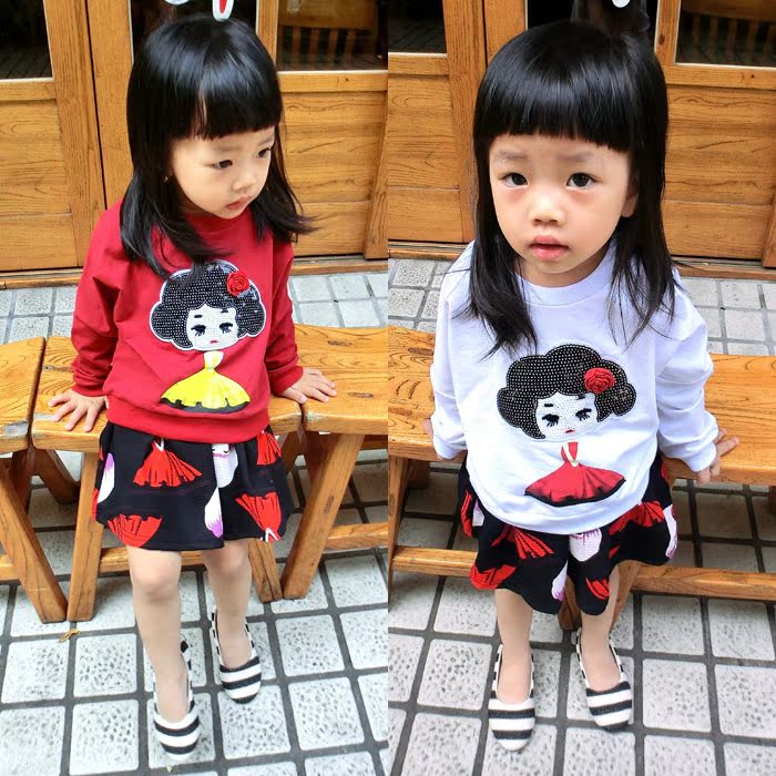 3-7岁女童女宝宝秋装长袖裙子卡通公主套装韩版2015新款儿童裙子