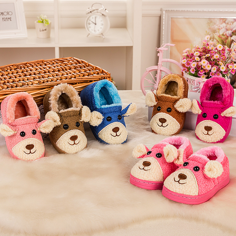 冬季儿童卡通包跟家居棉拖鞋 韩版可爱中小童厚底保暖防滑毛拖鞋