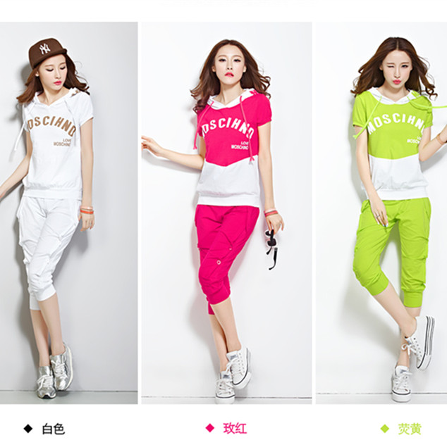 2015夏装时尚运动套装女装 夏季韩国休闲修身大码短袖学生卫衣潮