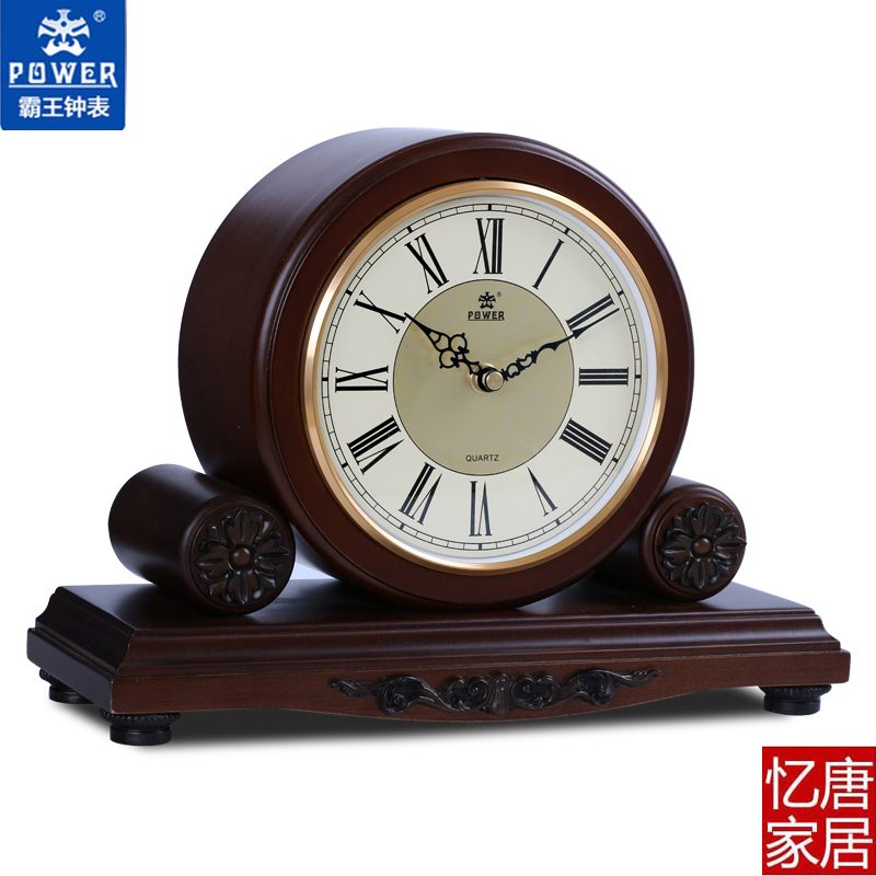 霸王石英座钟表 客厅实木报时罗马台钟 欧式复古时尚居家装饰时钟