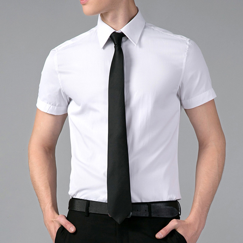 夏季新款韩版男士短袖衬衫商务修身尖领衬衣白色青年正装职业工装