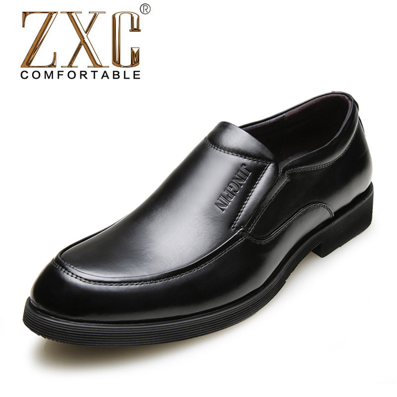 ZXC男鞋正品春季真皮流行商务休闲鞋英伦单鞋子男士套脚正装皮鞋