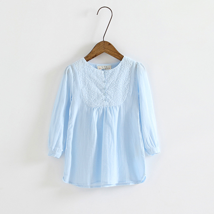 2015春新款童装 女童蕾丝花朵纯棉上衣 圆领短袖衬衫 公主娃娃衫