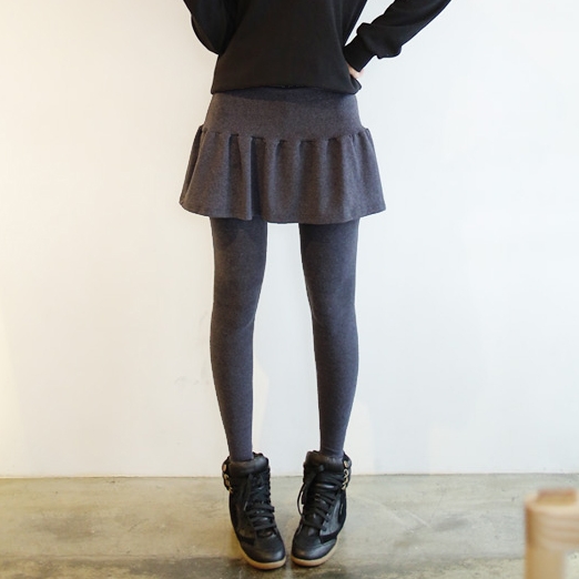 2015秋冬新款女式假两件套加绒加厚弹力显瘦打底裤外穿百褶裙裤折