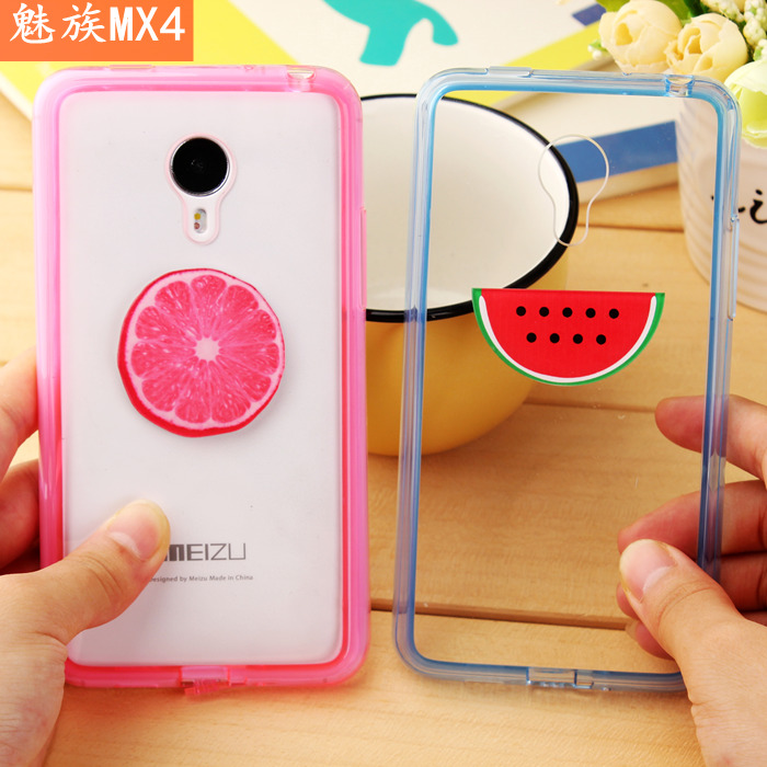 DIY魅族MX4小清新卡通水果保护壳硅胶软边框透明硬后壳女手机套