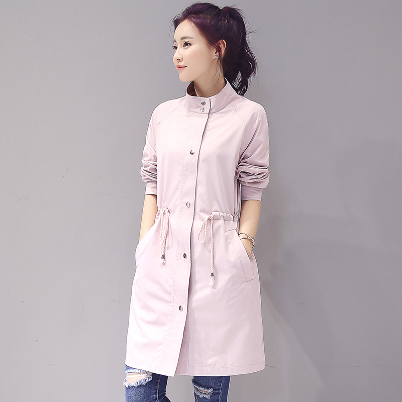 中长款韩版修身纯色流行外套2016年秋季风衣