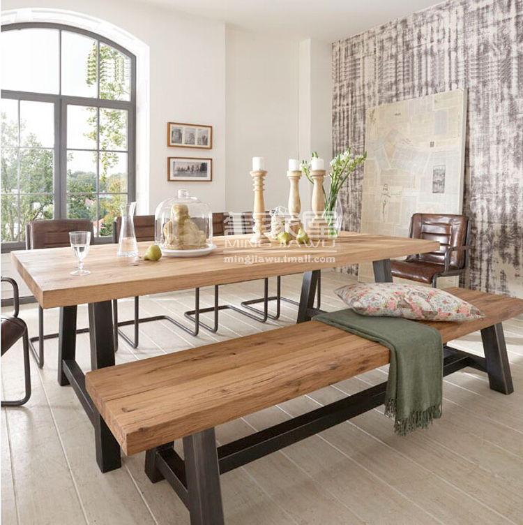 美式乡村铁艺餐桌椅套件做旧办公桌椅组合复古大班桌工作台会议桌