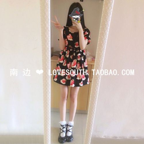 「 南边 」草莓少女 日系软妹甜美可爱复古短袖/无袖lolita连衣裙