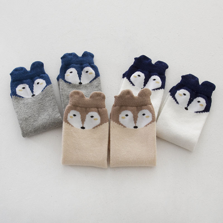 韩国创意个性可爱卡通撞色狐狸造型立体耳朵袜子纯棉中筒婴幼儿袜