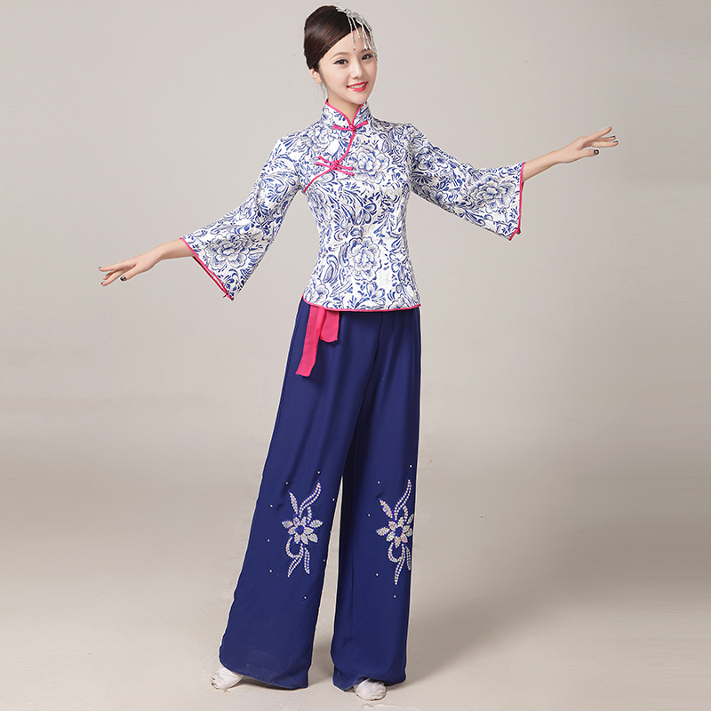 民族舞蹈服装演出服2015新款青花瓷现代舞蹈服装广场舞表演服女夏
