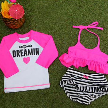 DREAM-韩国bikini温泉儿童游泳衣冲浪衣比基尼三件套女童中小童