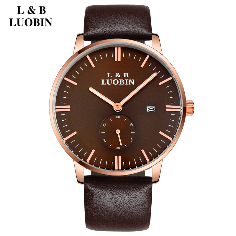 LUOBIN罗宾正品男表真皮手表防水商务休闲超薄腕表石英表男士手表