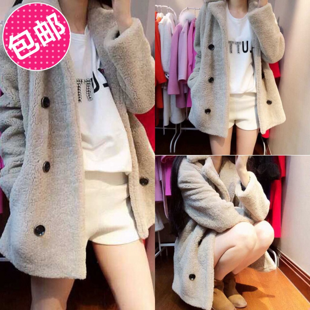 2015秋冬新款 韩版气质修身休闲羊羔毛超美显瘦中长款风衣女外套