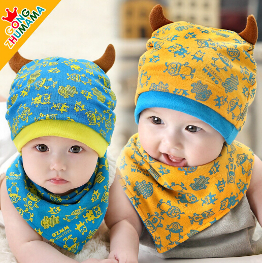 秋冬季帽0-1-2-4岁棉布宝宝帽3-6-12个月婴儿帽子套装