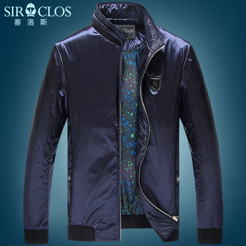 客洛斯2015秋冬新款男士中厚款长袖夹克简约纯色风衣高档立领外套