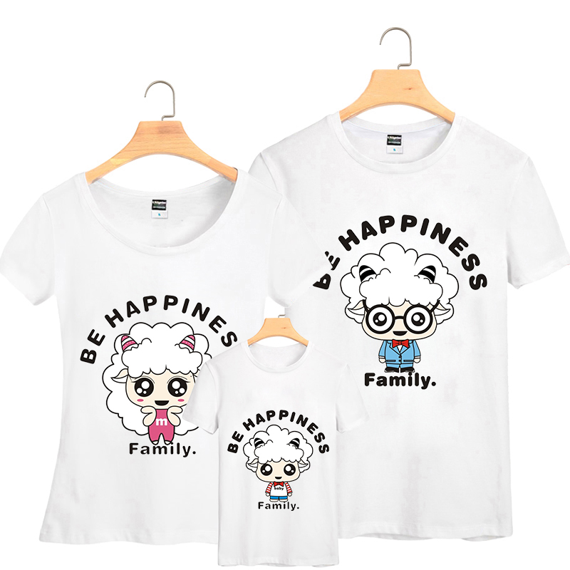 亲子装2015新款全家装一家三口 夏装卡通韩版亲子喜羊羊短袖t恤潮