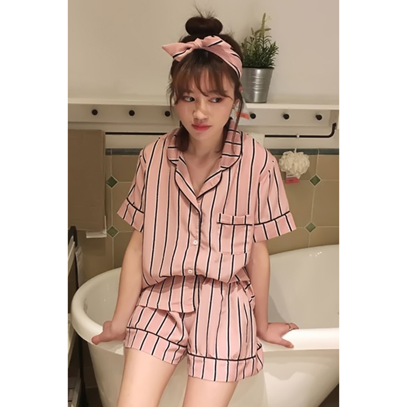 韩国睡衣女夏季冰丝短袖两件套家居服套装韩版宽松可爱学生夏天