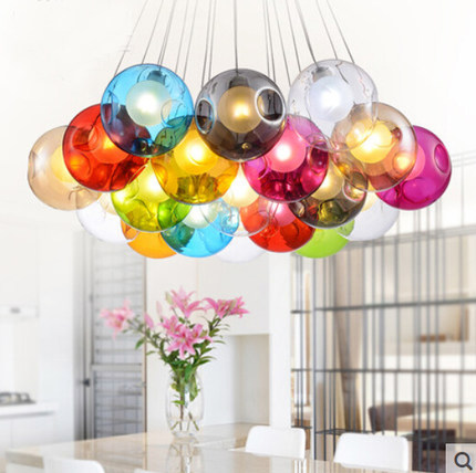 儿童房灯艺术吊灯创意个性彩色玻璃泡泡球餐厅客厅吊灯吧台灯具