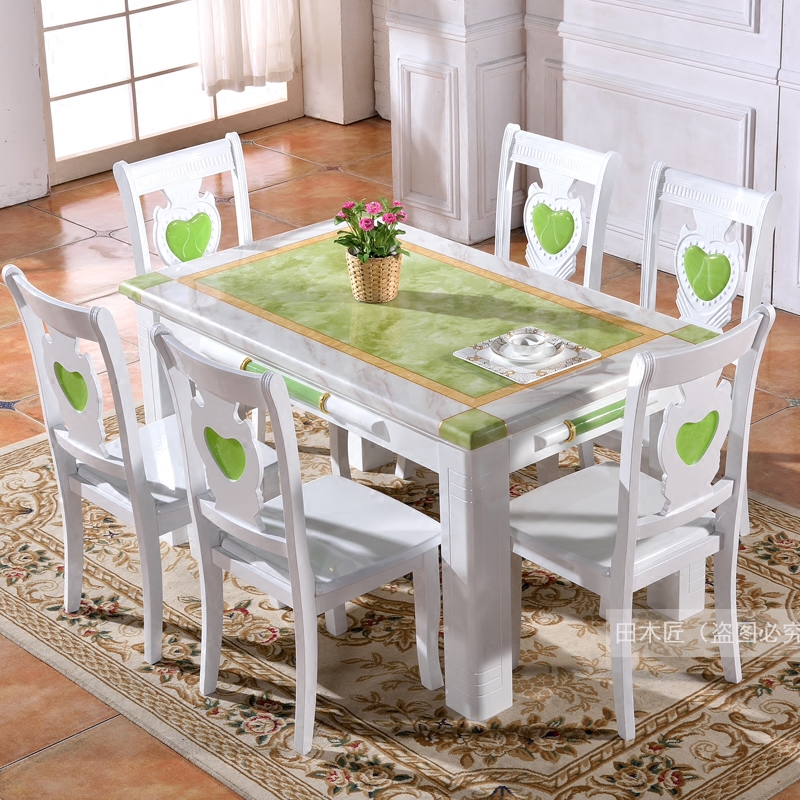餐桌大理石实木餐桌椅组合简约现代长方形青玉白色烤漆1桌4椅6椅