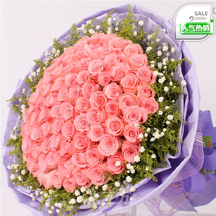 66朵粉色玫瑰花束七夕鲜花速递合肥北京上海武汉深圳广州全国送花