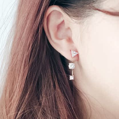 韩国进口饰品 正品代购 甜美水钻弧形耳钉 925银针防过敏长款耳环
