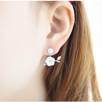 韩国进口饰品 正品代购可爱贝壳花朵925银针珍珠耳钉耳环耳饰女