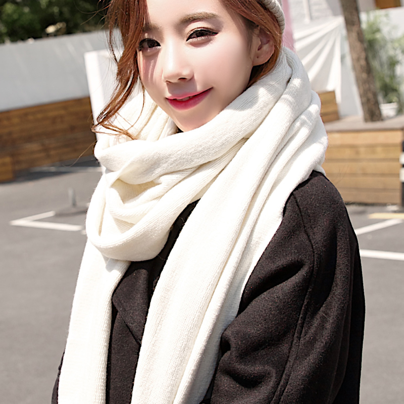 韩版毛线围巾女冬季长款加厚秋冬天学生围脖纯色针织围巾披肩两用