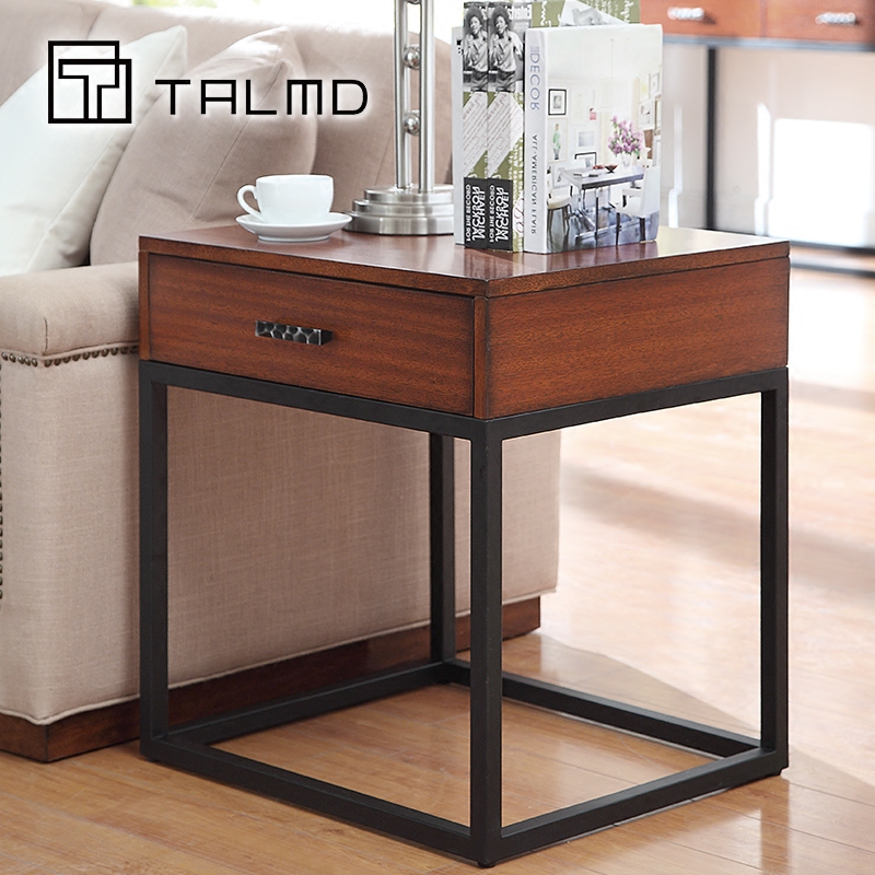 TALMD现代中式实木角几铁艺方几客厅家具沙发边几角几电话几定制