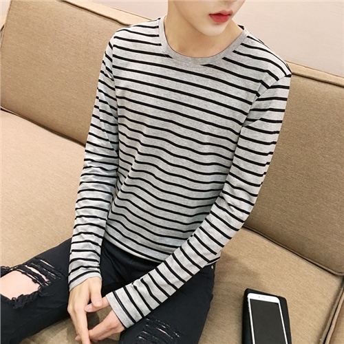 2016新款秋季韩版男士条纹体恤青少年修身打底衫长袖T恤秋季体桖