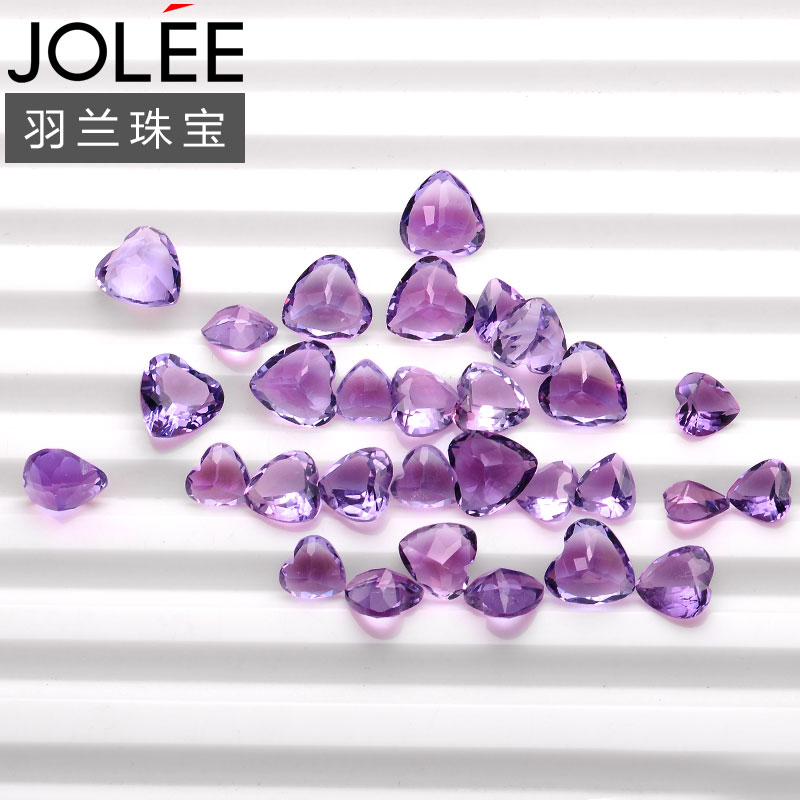 JOLEE天然紫水晶彩色宝石裸石批发心型戒面吊坠石9.9包邮