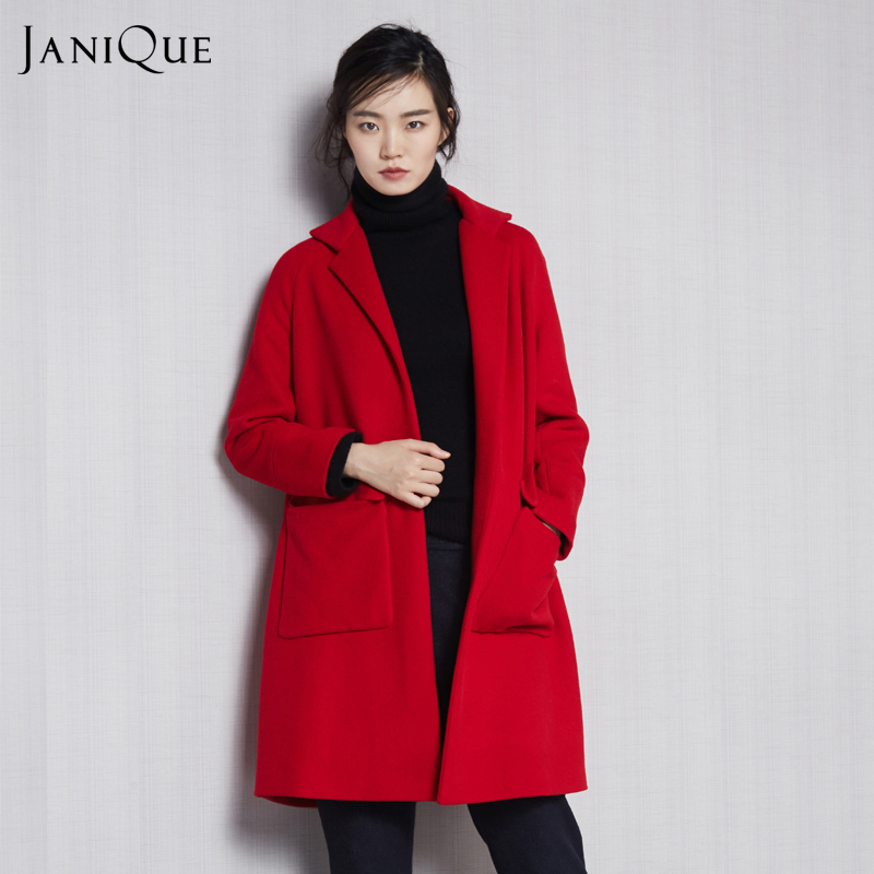 JANiQUE原创女装高端定制 中长款简约纯色羊毛廓形毛呢外套大衣