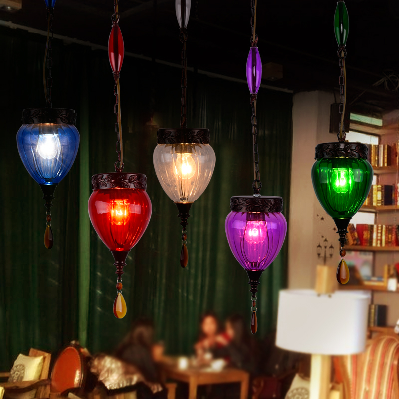 漫猫咖啡网咖网吧美容院餐厅店铺彩色玻璃小吊灯琉璃树挂灯饰灯具