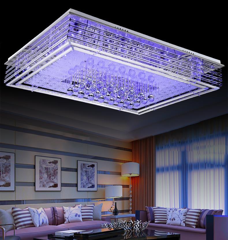 明艺轩 水晶吸顶灯遥控现代简约长方形客厅彩灯 led平板低压灯