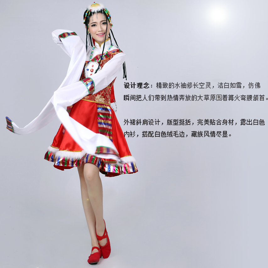 藏族舞蹈演出服装 短款舞蹈裙演出服装 藏族舞蹈服装 女表演服饰