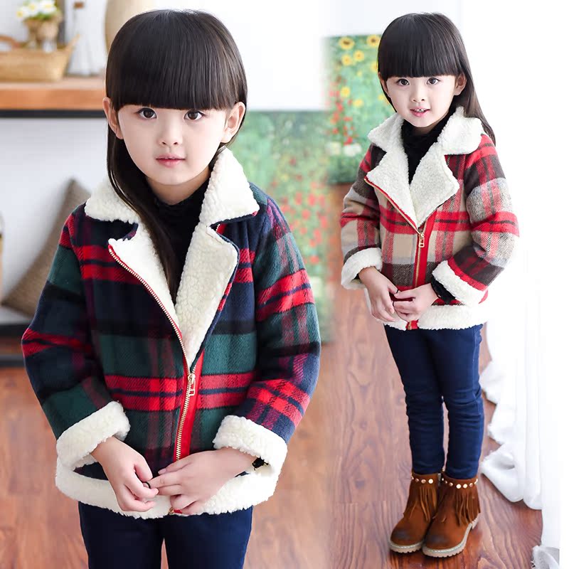 2015秋冬新款韩版潮童装儿童加绒长袖夹克上衣女童加厚羊羔绒外套