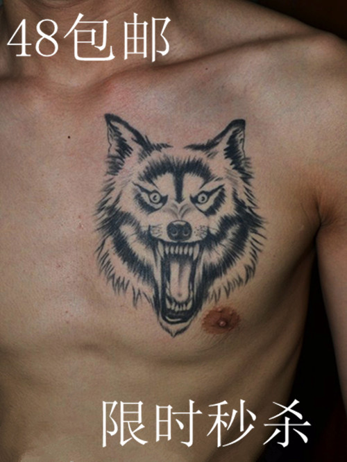 刺青色纹身贴 胸前大图纹身贴纸 胸前大图不反光狼头