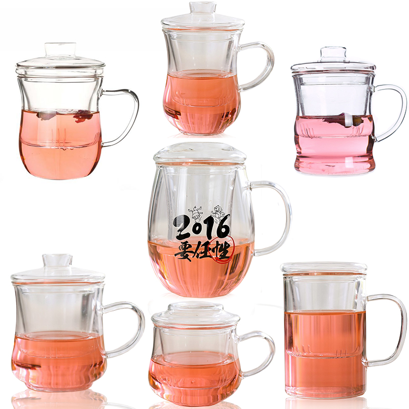 防爆耐热玻璃杯 创意竹节办公三件花草茶杯子 带盖耐高温 特价