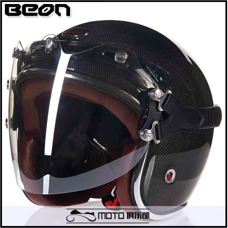 正品BEON复古哈雷半盔 碳纤维半盔头盔 时尚摩托车头盔冬盔男女