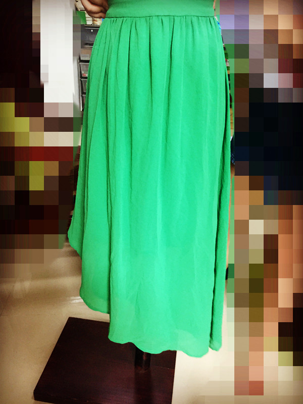 海贝 2015新款女装正品 不规则雪纺纯色中长裙 超正绿色 2穿 2码