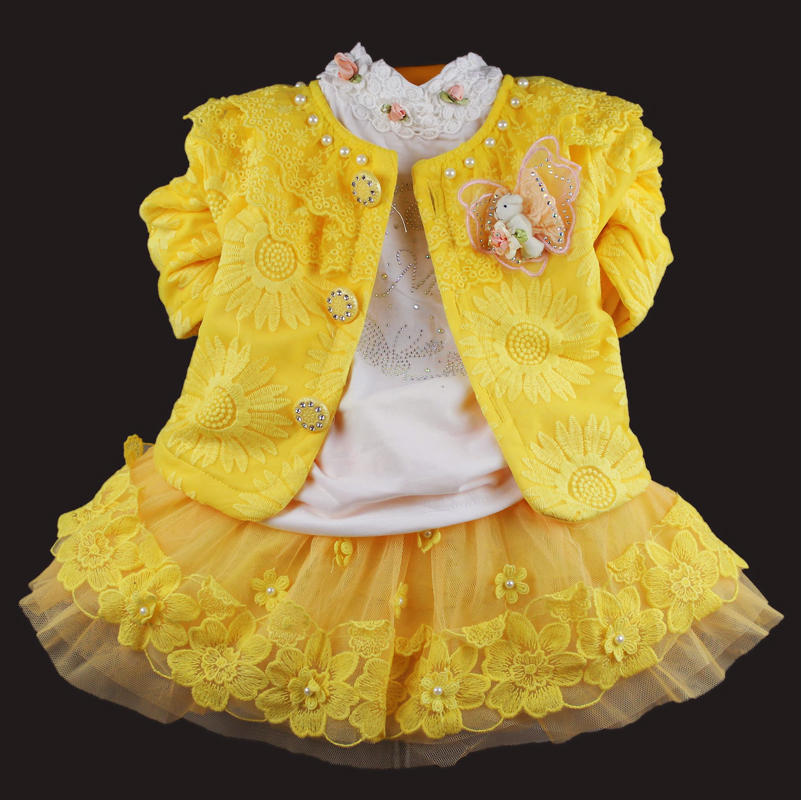 2015新款童装女童春秋装儿童韩版公主裙子宝宝套装长袖三件套0-3