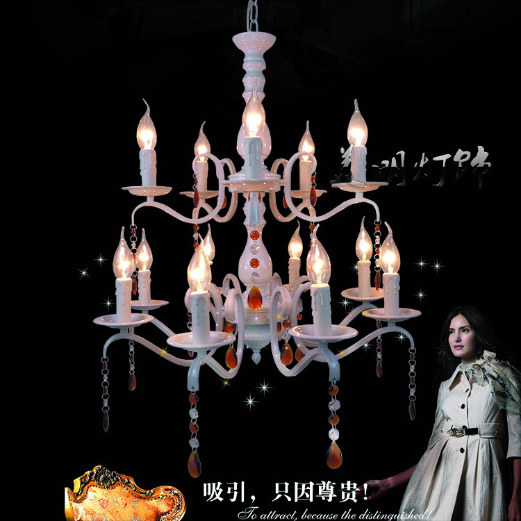 欧美式水晶蜡烛2层吊灯具客厅餐厅现代简约奢华铁艺白色北欧艺术
