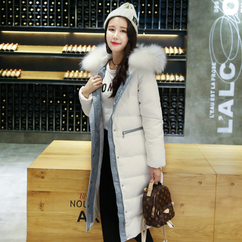 2016冬季新款韩版修身羽绒服女白鸭羽绒真毛领中长款时尚外套潮
