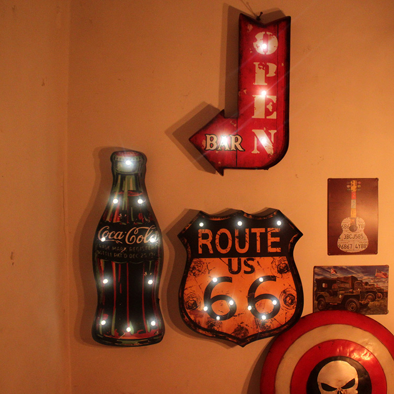 美式乡村 创意酒吧装饰品挂件壁饰壁灯 66号公路可乐瓶 墙壁挂件