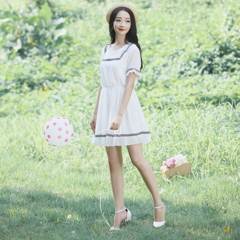 2015夏季韩版短袖雪纺小清新连衣裙