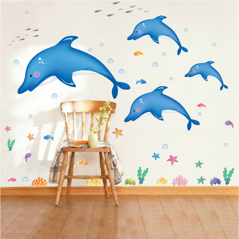 可移除墙贴纸/欢乐海豚/墙贴画墙纸贴儿童房幼儿园教室布置装饰贴