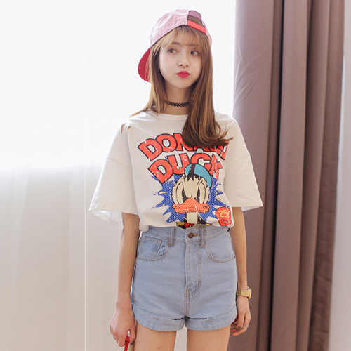 2015夏季新款女装韩国东大门唐老爷卡通短袖中长款棉T恤女宽松T恤