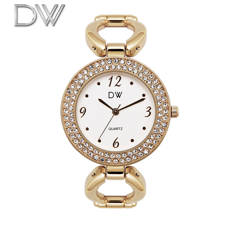 dw正品新款大盘水钻时尚女表金色复古简洁手链表流行圆形女士手表