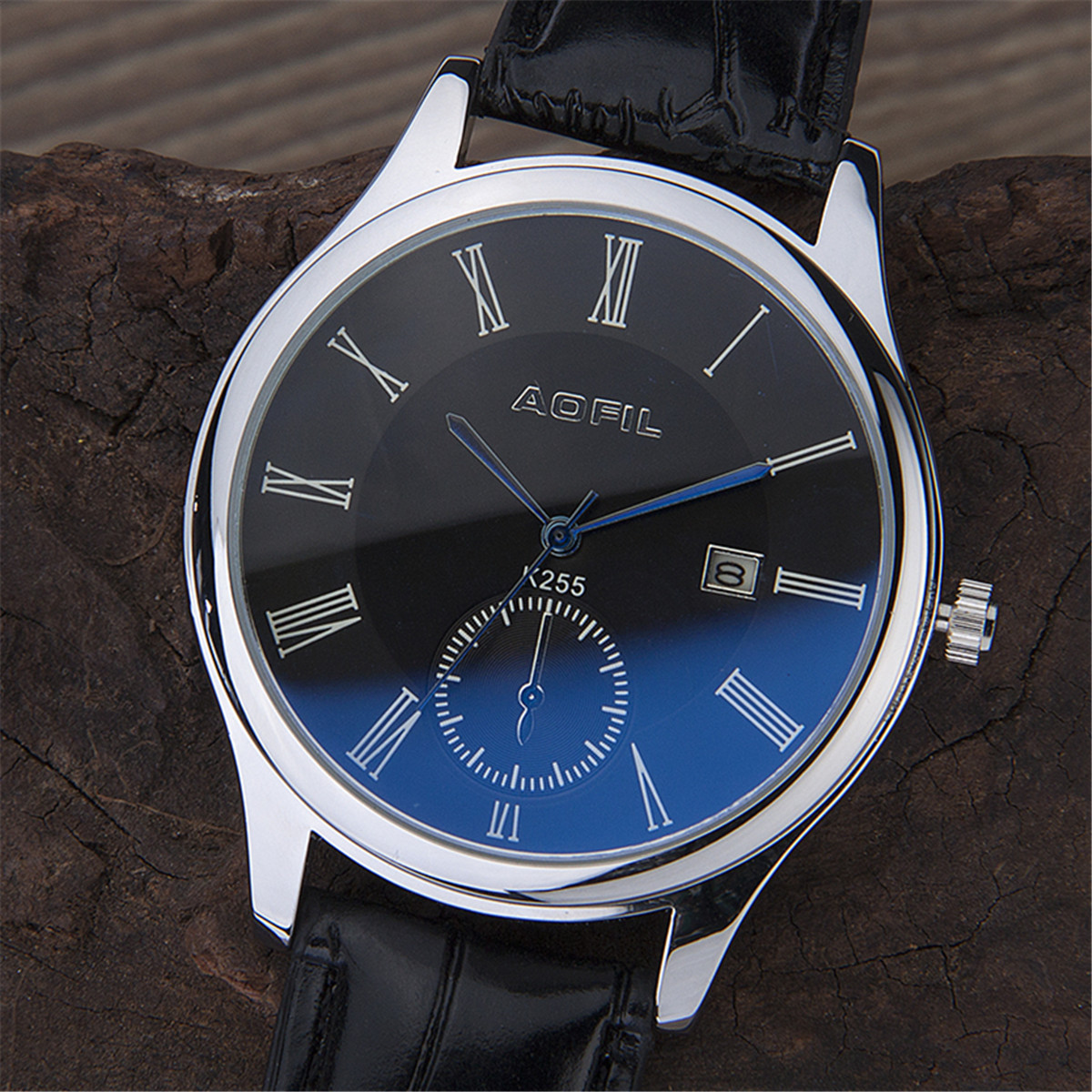 正品蓝光玻璃男士手表包邮防水真皮带男表日历学生手表机械石英表